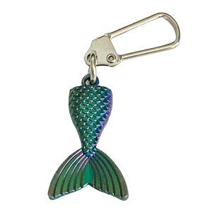 Mermaid Whale Tail Zipper Pull Purse Charm Keychain Backpack Rainbow Scales